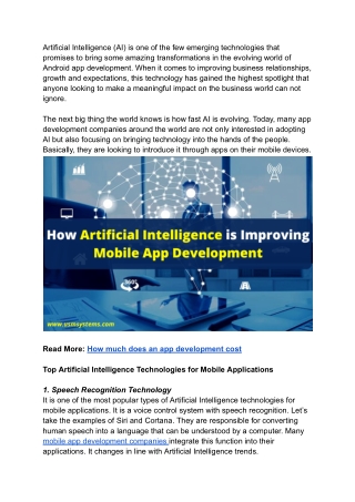 How Artificial Intelligence is Improving Mobile App Development