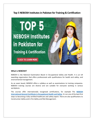 Top 5 NEBOSH Institutes in Pakistan for Training & Certification