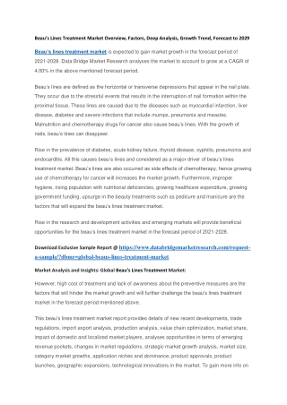 Beau’s Lines Treatment Market Overview, Factors, Deep Analysis, Growth Trend, Forecast to 2029