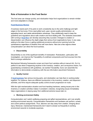 Role of Automation in the Food Sector