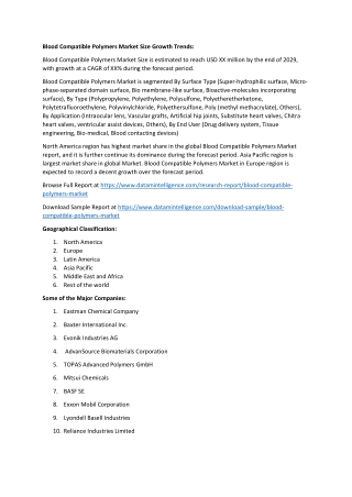 Blood Compatible Polymers Market Report Insights 2022