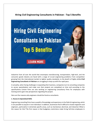Hiring Civil Engineering Consultants in Pakistan - Top 5 Benefits