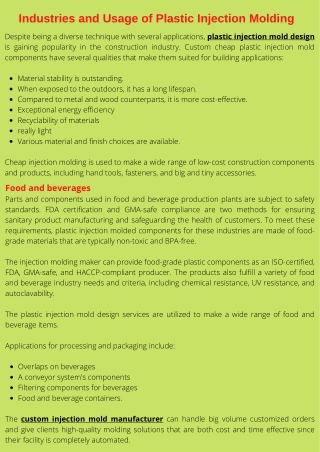 Industries and Usage of Plastic Injection Molding