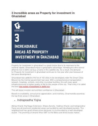 3 Incredible areas as Property for investment in Ghaziabad
