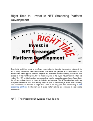Right Time to  Invest In NFT Streaming Platform Development