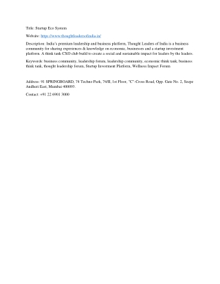 Startup Eco System
