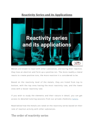 Reactivity Series and its Applications
