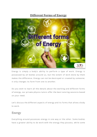 Different Forms of Energy
