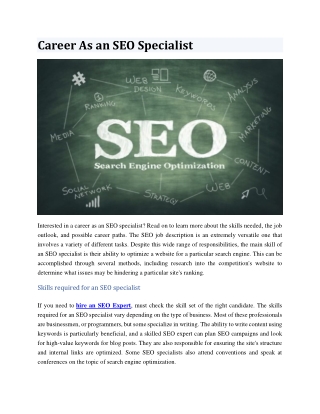 Career As an SEO Specialist