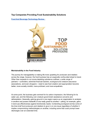 Top Companies Providing Food Sustainability Solutions