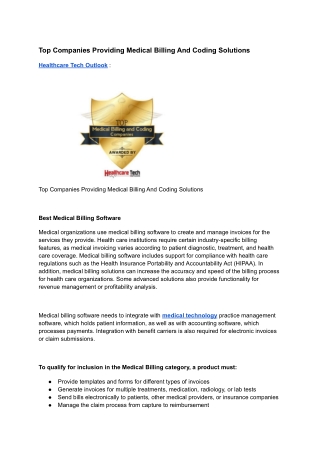 Top Companies Providing Medical Billing And Coding Solutions