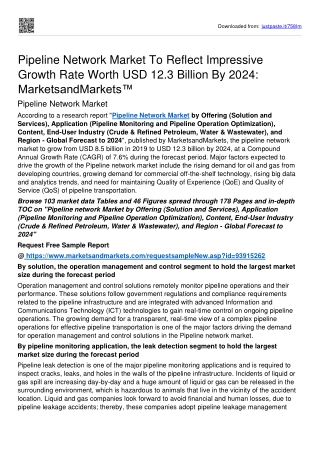 Pipeline Network Market To Achieve A High CAGR Of 7.6% by 2024