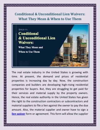 Conditional and Unconditional Lien Waivers
