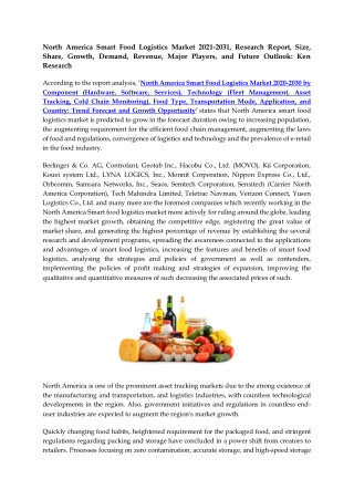 North America Smart Food Logistics Market 2021-2031: Ken Research