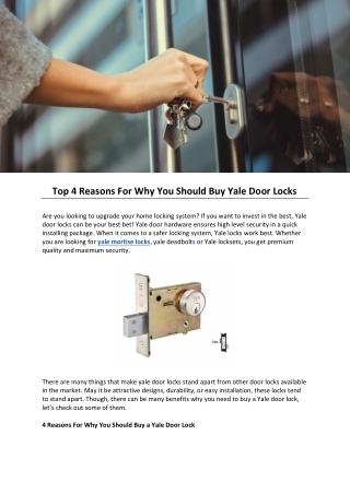 Top 4 Reasons For Why You Should Buy Yale Door Locks