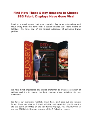 Find How These 5 Key Reasons to Choose SEG Fabric Displays Have Gone Viral