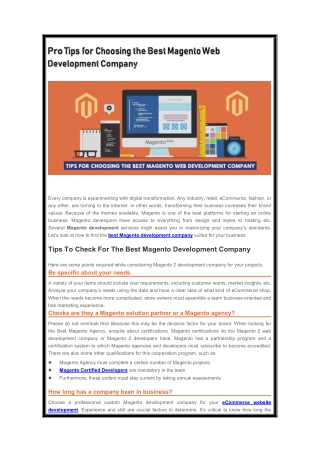 Pro Tips for Choosing the Best Magento Development Company
