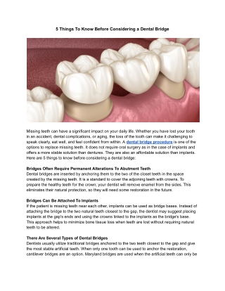 5 Things To Know Before Considering a Dental Bridge