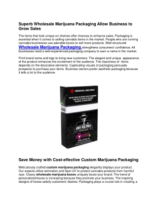 Superb Wholesale Marijuana Packaging Allow Business to Grow Sales