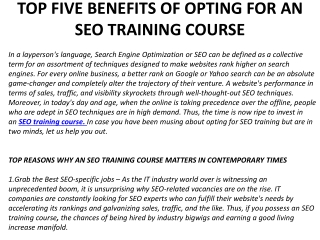 TOP FIVE BENEFITS OF OPTING FOR AN SEO TRAINING COURSE.