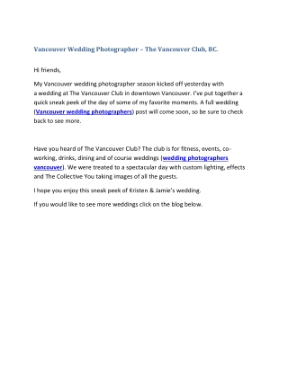 Vancouver Wedding Photographer – The Vancouver Club BC.