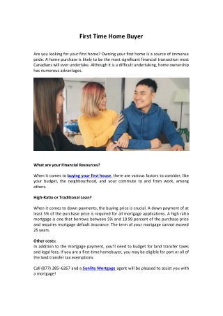 First Time Home Buyer