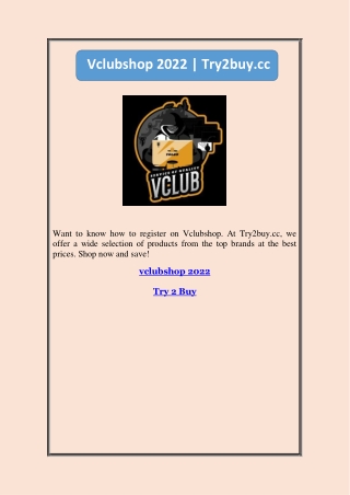 Vclubshop 2022 | Try2buy.cc