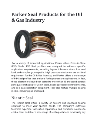 Parker Seal Products for the Oil