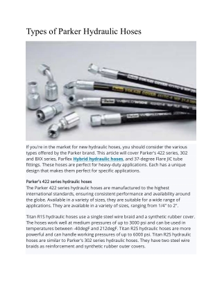 Types of Parker Hydraulic Hoses