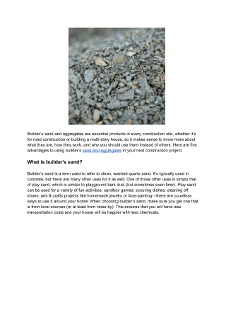 Why You Should Use Builder's Sand and Aggregates
