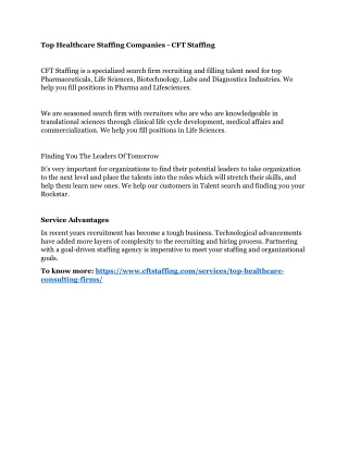 Top Healthcare Staffing Companies - CFT Staffing