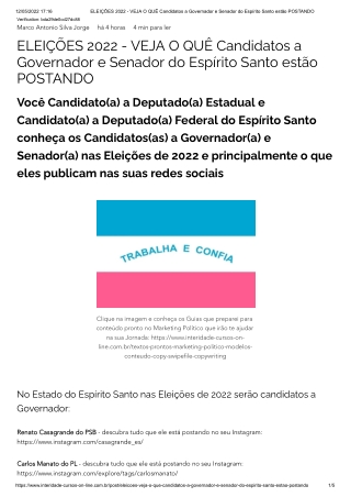 ELEIÇÕES 2022 - VEJA O QUÊ Candidatos a Governador e Senador do Espírito Santo estão POSTANDO