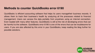 Ways to Combat QuickBooks Error 6190