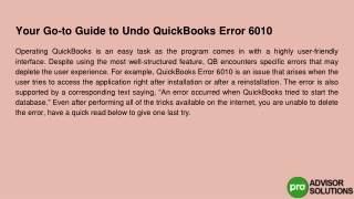 Follow This Effective Guide to Undo QuickBooks Error 6010