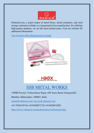 Top Geometry Box Manufacturer in India Ssbmetal.com