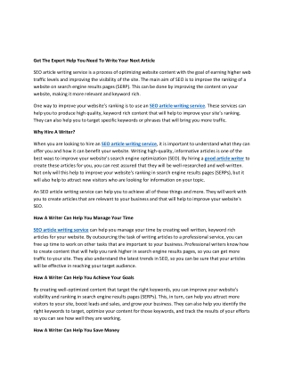 Get The Expert Help You Need To Write Your Next Article