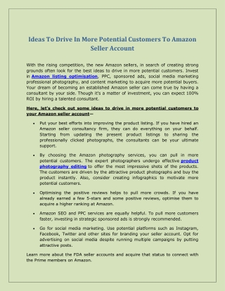 Ideas To Drive In More Potential Customers To Amazon Seller Account