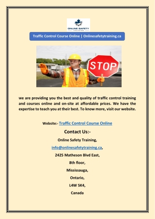 Traffic Control Course Online | Onlinesafetytraining.ca