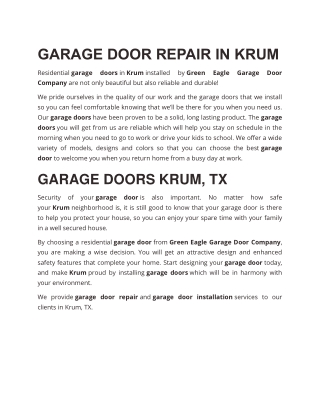 Garage Door Installation, Repair and Service in Krum, TX