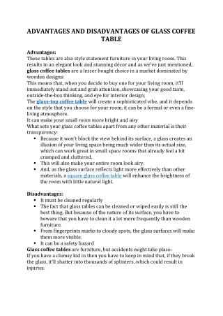 ADVANTAGES AND DISADVANTAGES OF GLASS COFFEE TABLE