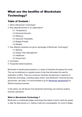 What are the benifits of blockchain Technology?