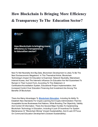 How Blockchain Is Bringing More Efficiency & Transparency To The  Education Sector_