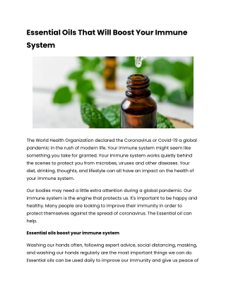 Essential Oils That Will Boost Your Immune System