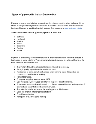 Types of plywood in India - Gurjone Ply