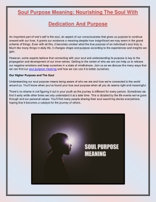 Soul Purpose Meaning Nourishing The Soul With Dedication And Purpose