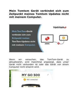 Mein Tomtom Gerät verbindet sich zum Zeitpunkt meines Tomtom Updates nicht mit meinem Computer