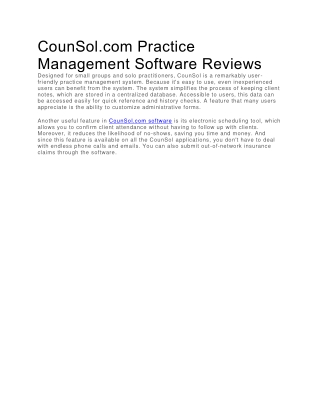 CounSol.com Practice Management Software Reviews