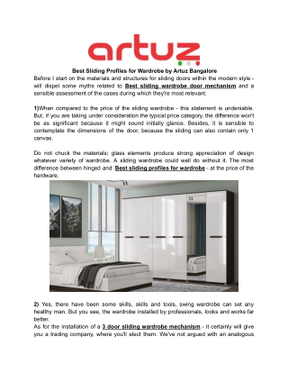 Best Sliding Profiles for Wardrobe by Artuz Bangalore