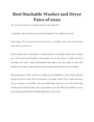 Best Stackable Washer and Dryer Pairs of 2022