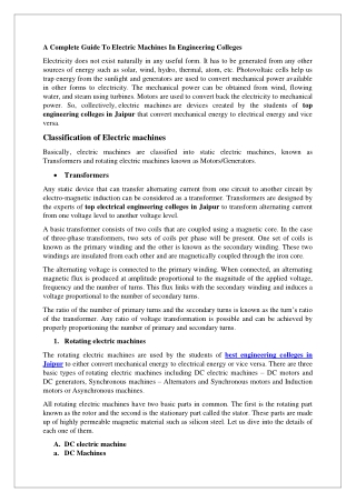 A Complete Guide To Electric Machines In Engineering Colleges